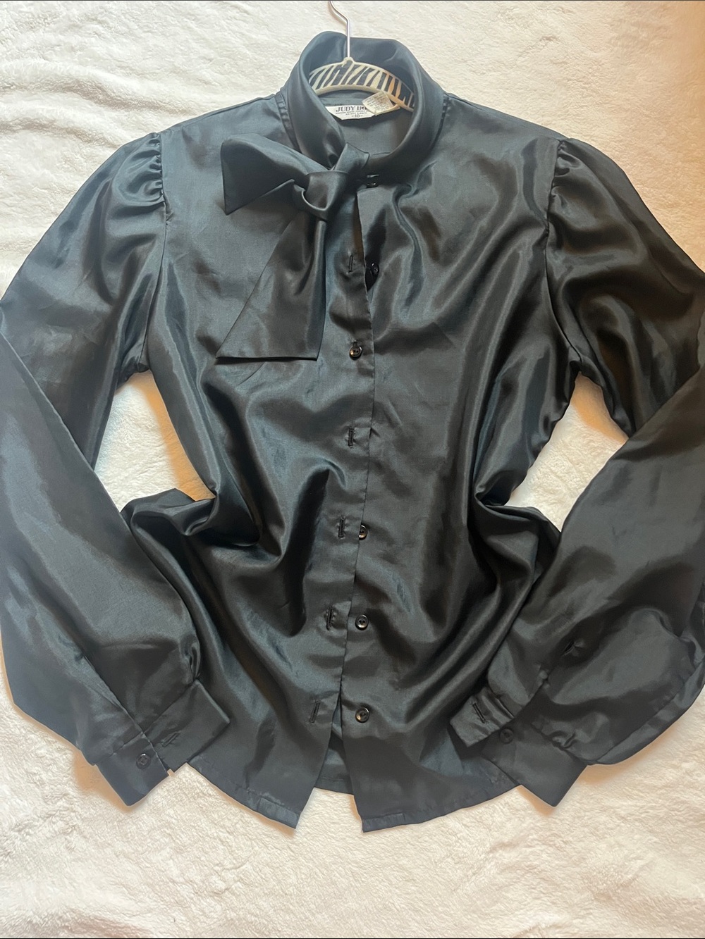 Black Satin Bow-Tie Blouse - Unbranded